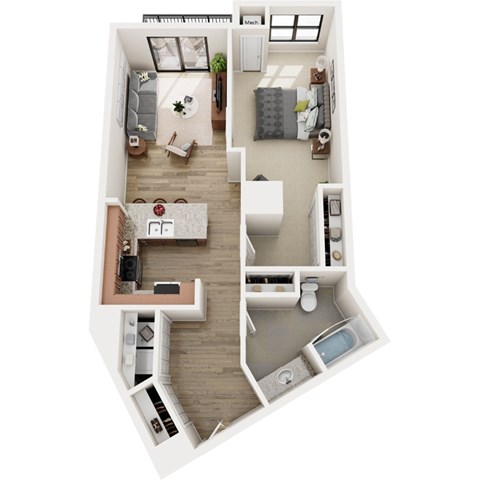 Floor plan for 1 bed, 1 bath, 857 sqft